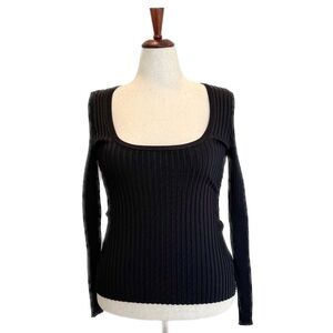 Good American Black Ribbed Scoop Neck Sweater